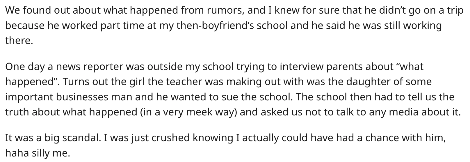 16 Individuals Share Their Experiences with Their High School Crush, Who Happened to Be Their Teacher