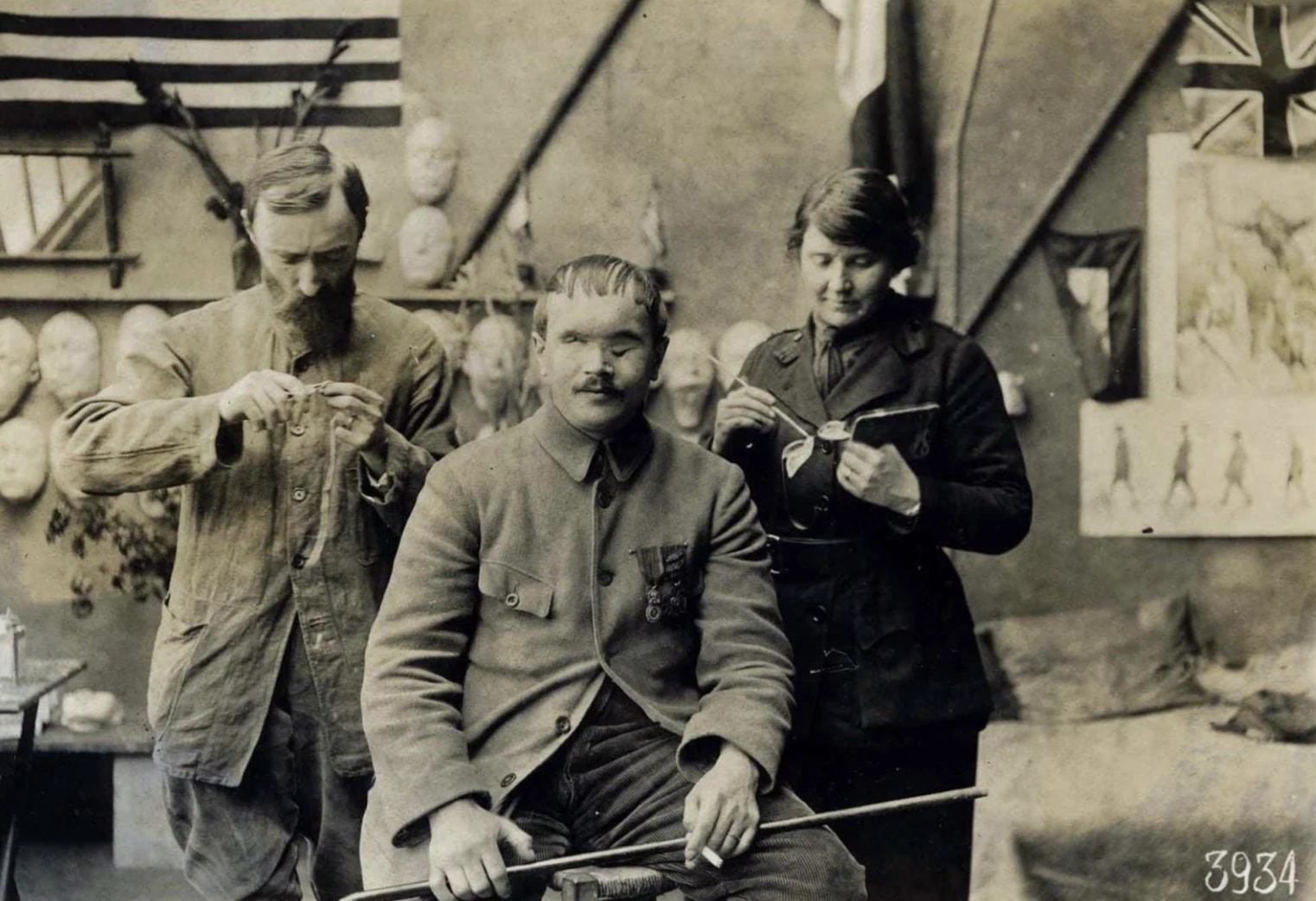 Unveiling the Courage: A WWI Soldier's Journey of Fitting for Prosthetic Masks