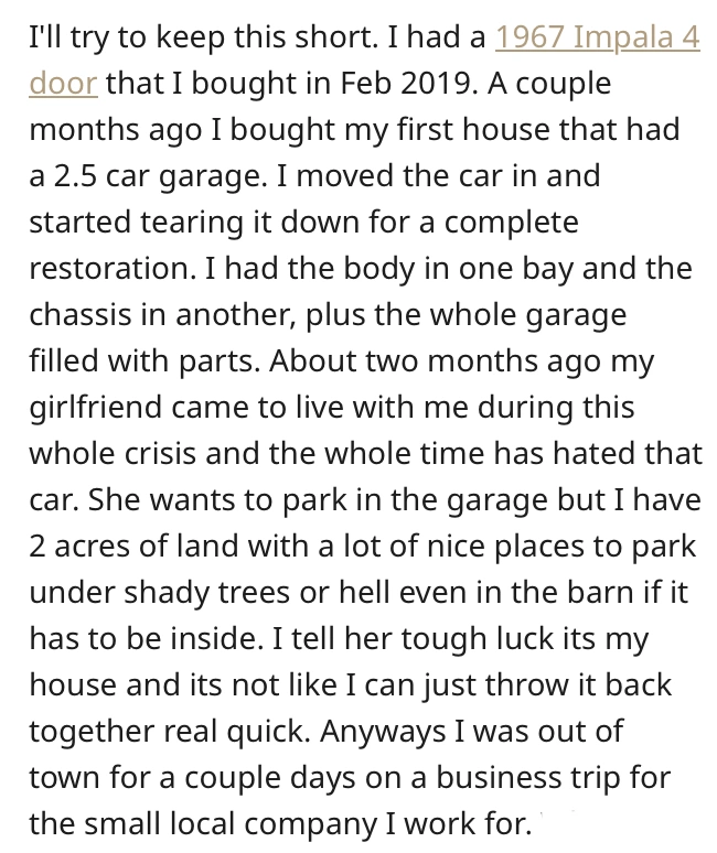 Girlfriend's Toxic Act: '67 Impala Project Car Sent to Scrap Yard by Beloved Boyfriend