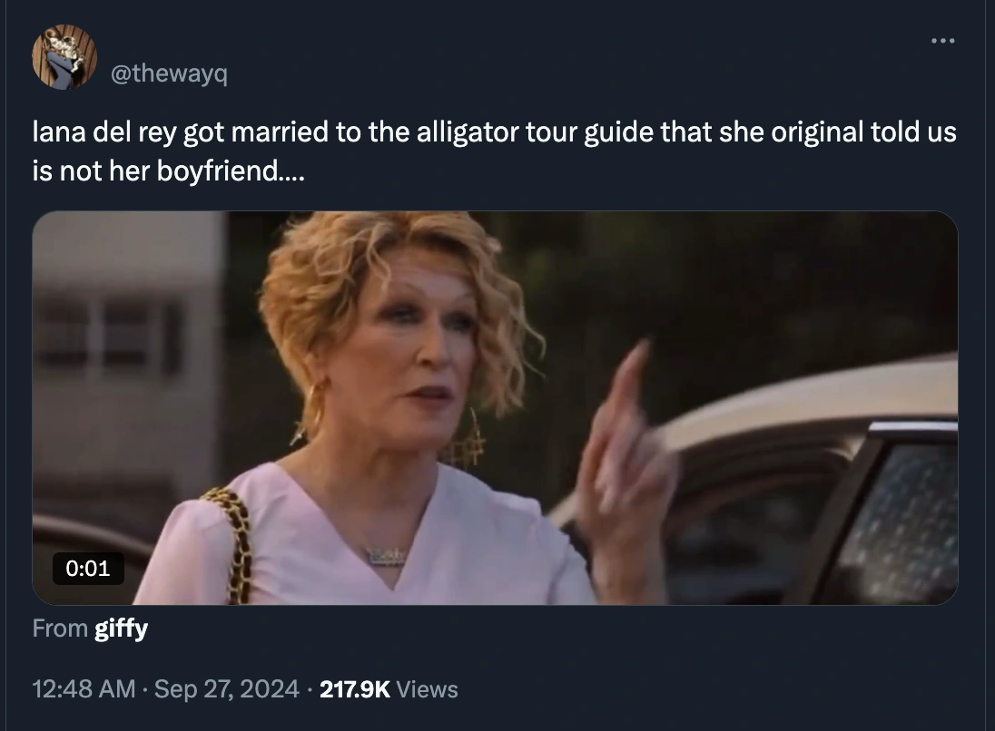 17 Hilarious Twitter Reactions to Lana Del Rey Tying the Knot with Alligator Tour Guide Jeremy Dufrene