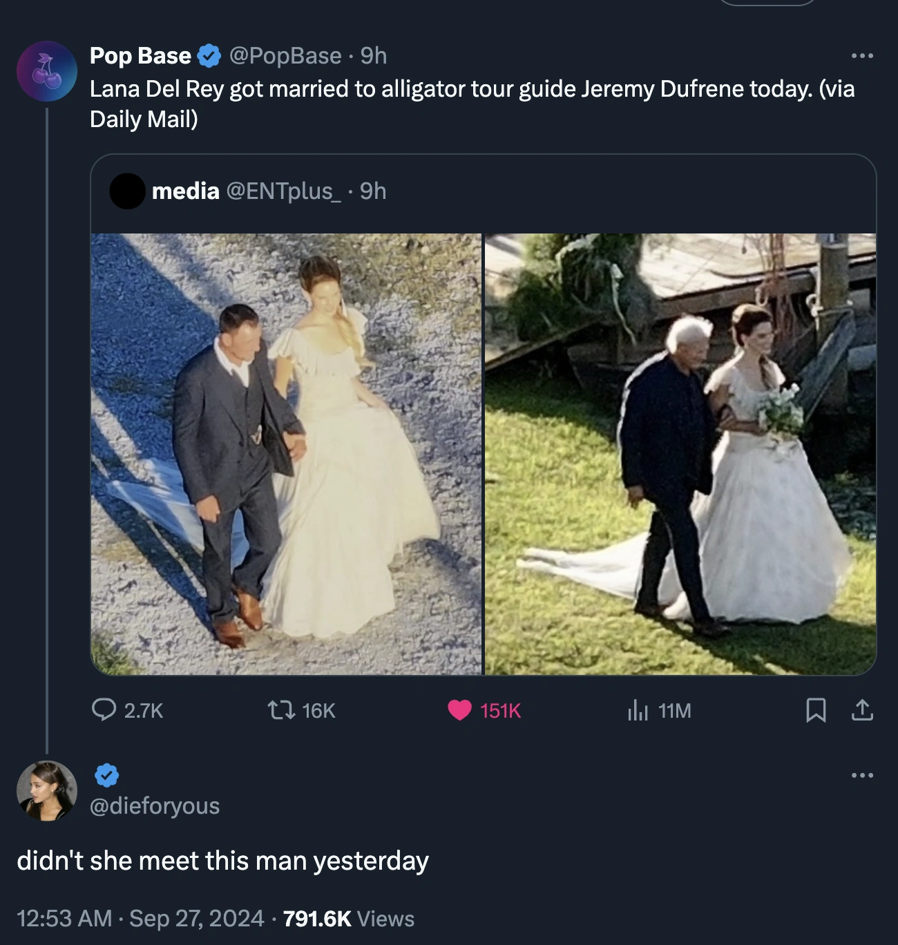 17 Hilarious Twitter Reactions to Lana Del Rey Tying the Knot with Alligator Tour Guide Jeremy Dufrene