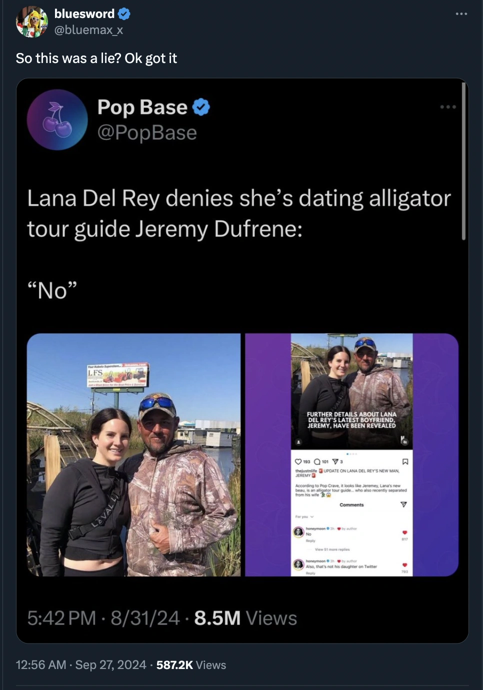 17 Hilarious Twitter Reactions to Lana Del Rey Tying the Knot with Alligator Tour Guide Jeremy Dufrene