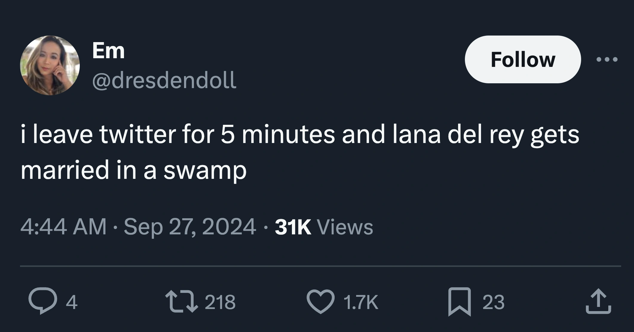17 Hilarious Twitter Reactions to Lana Del Rey Tying the Knot with Alligator Tour Guide Jeremy Dufrene