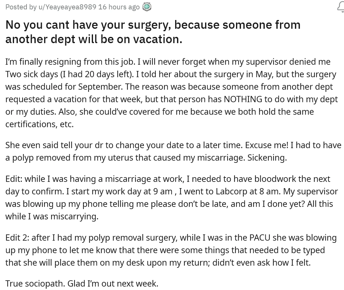 Employee Refused Request for Surgery Leave Due to Overlapping Vacation Schedules