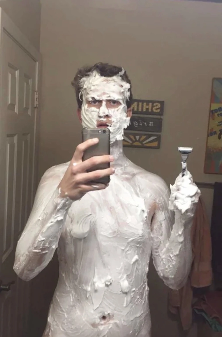 20 Images of Individuals Completely Covered in Shaving Cream