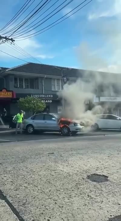 Man in Australia arrives at beer store in burning car